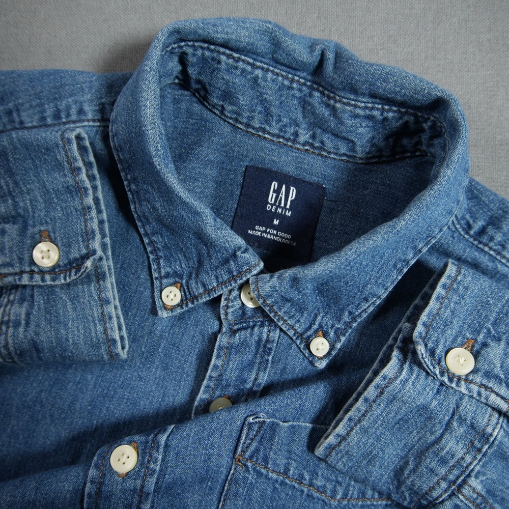 VTG Gap Denim Chambray Western Ranch Retro Men M Shirt Coastal Dark Wash